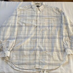 Naturalife ‎ Big Shirt Mens XXL Plaid Cotton Long Sleeve Button Down Cream Blue